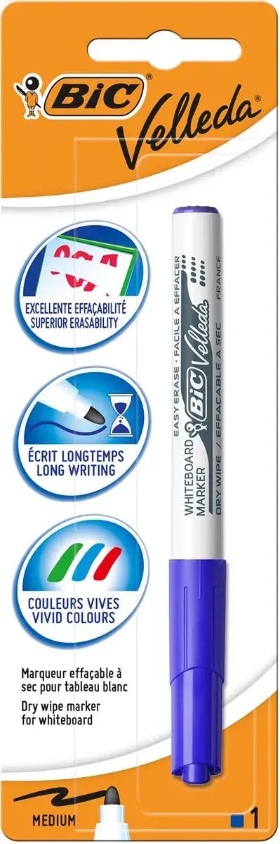 Bic Velleda whiteboardmarker 1741, blauwe ronde punt, op blister - OfficeTown