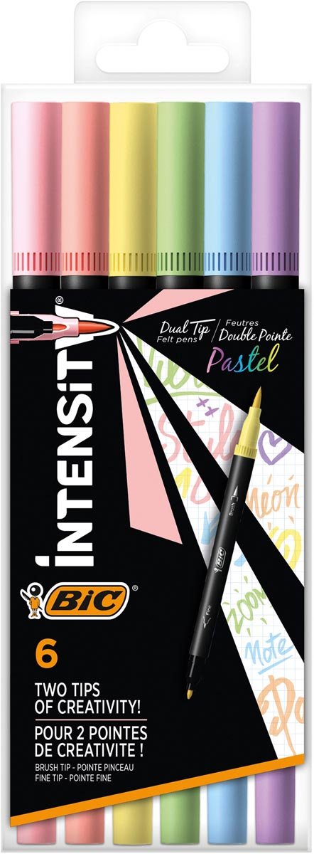 Bic viltstift Intensity Dual tip, etui van 6 stuks, pastel 12 stuks - OfficeTown