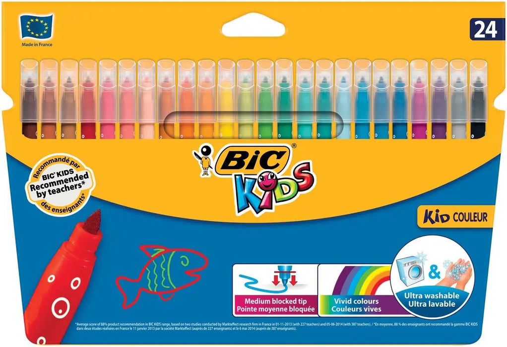 Bic viltstift Kid Couleur 24 stiften met geblokkeerde punt - OfficeTown