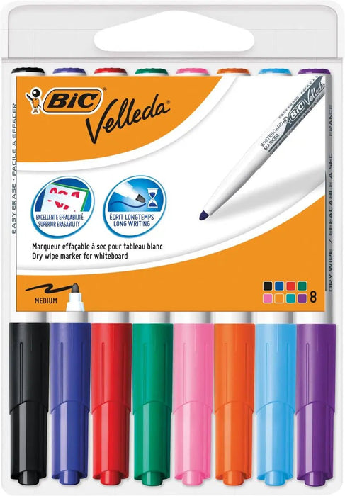 Bic whiteboardmarker Velleda 1741, in geassorteerde kleuren, etui van 8 stuks - OfficeTown