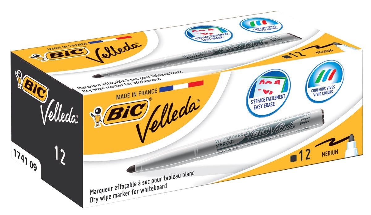 Bic whiteboardmarker Velleda 1741 met ronde punt zwart met schrijfbreedte 2 mm - OfficeTown