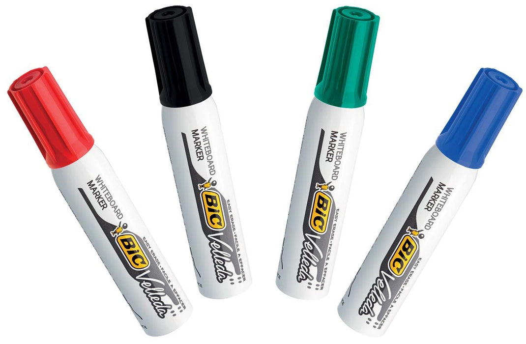 Bic whiteboardmarker Velleda 1781 - Set van 4 stuks in diverse kleuren met beitelvormige punt - OfficeTown