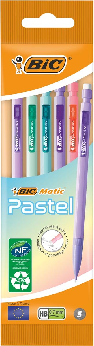 BicMatic vulpotlood Pastel, blister met 5 stuks met geassorteerde kleuren - OfficeTown