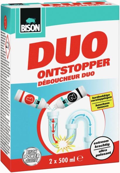 Bison Duo Ontstopper, doos van 2 x 500 ml met extreem krachtige 2 - componentenontstopper - OfficeTown