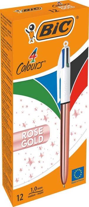 Bolpen van Bic 4 Kleuren Shine, roségoud, doos met 12 stuks - OfficeTown