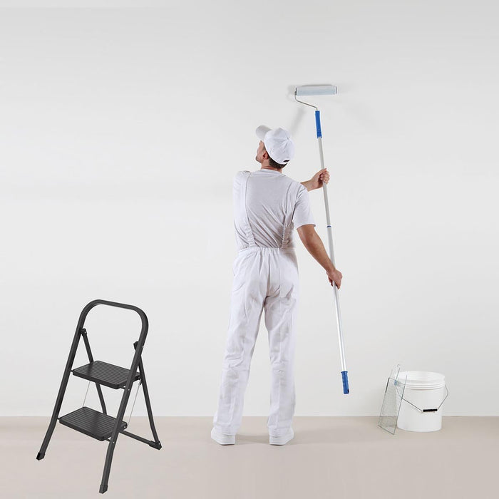 Brasq trapladder SL200, metaal, zwart, 2 treden - OfficeTown