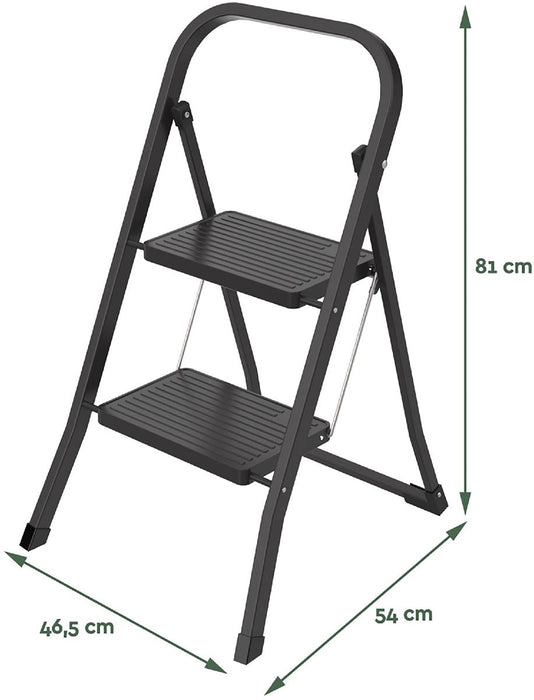 Brasq trapladder SL200, metaal, zwart, 2 treden - OfficeTown