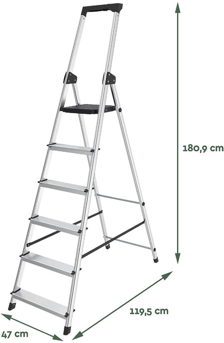 Brasq trapladder SL600, aluminium, zilver, 6 treden - OfficeTown