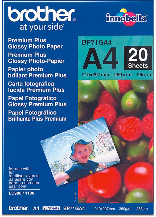 BROTHER glanzend fotopapier, A4 - formaat, 260 g, verpakking van 20 vellen - OfficeTown