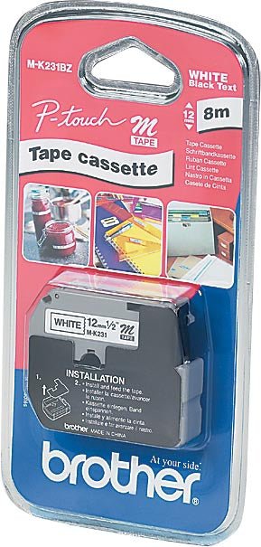 Brother M - tape voor P - Touch 12 mm, gelamineerd, zwart op wit - Linten van het type M. Lengte: 8 m. Kleur: zwart/wit. Geschikt voor modellen PT - 65 / PT - 80 / PT - 85 / PT - 90 / PT - 55 / PT - 75 / PT - 110 / BB4. 12 mm, gelamineerd - OfficeTown