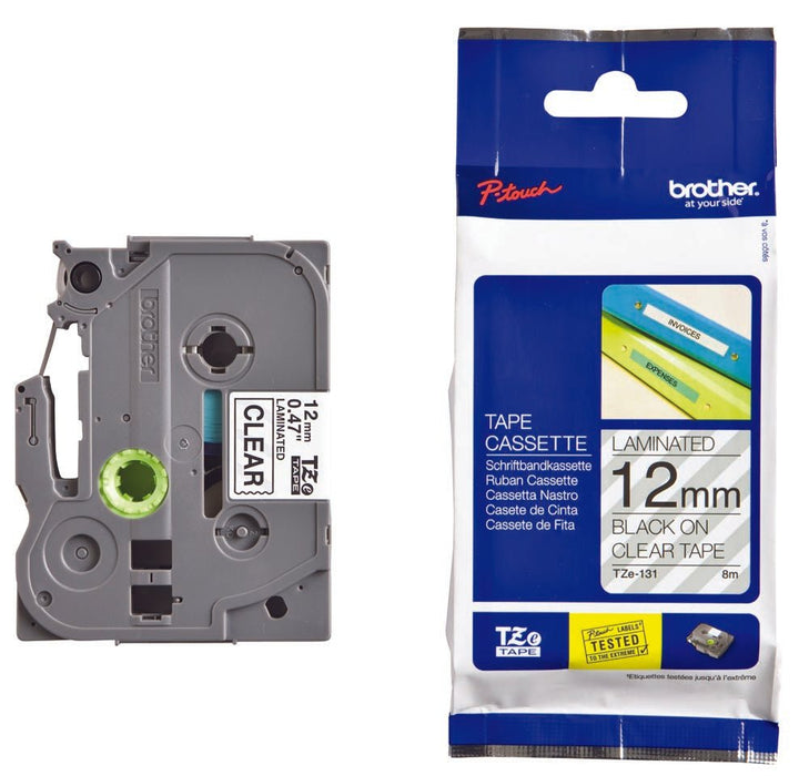 Brother TZe tape voor P - Touch 12 mm, zwart op transparant - OfficeTown