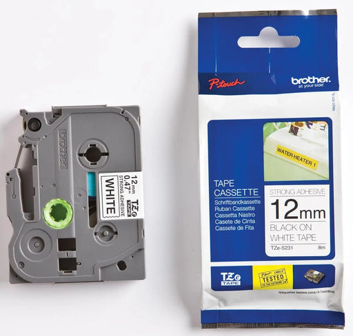 Brother TZe tape voor P - Touch 12 mm, zwart op wit, extra klevend - OfficeTown