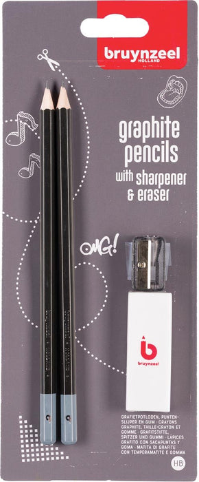Bruynzeel potlood HB, 2 stuks blisterpack met slijper en gom - OfficeTown