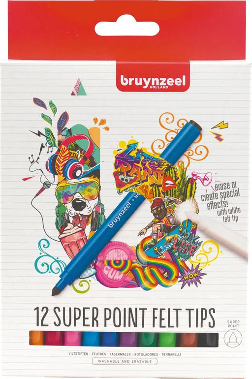 Bruynzeel viltstiften Super Point, etui met 12 stuks - OfficeTown