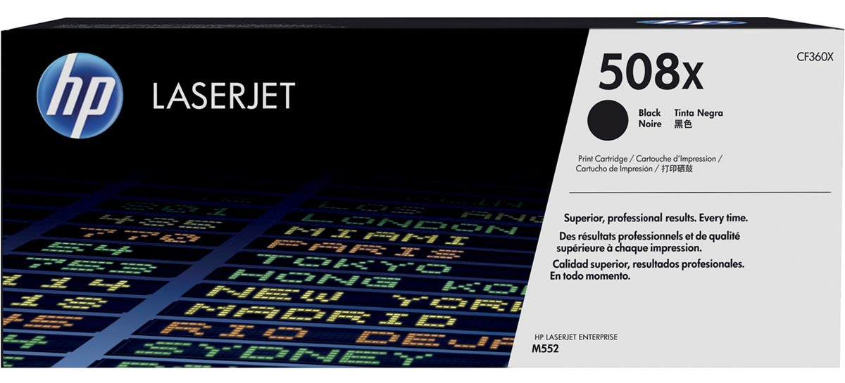 HP-toner 508X, 12 500 pagina's, OEM CF360X, zwart geschikt voor Color LaserJet Enterprise M 550 Serie