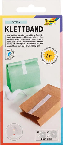 Klittenband tape - 20 mm breed, 2 m lang, wit - Blister met 2 stuks