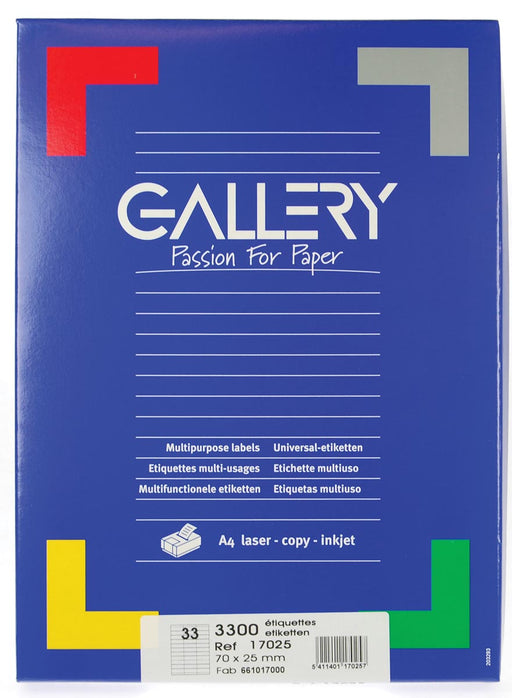 Gallery witte etiketten ft 70 x 25 mm (b x h), rechte hoeken, doos van 3.300 etiketten, OfficeTown