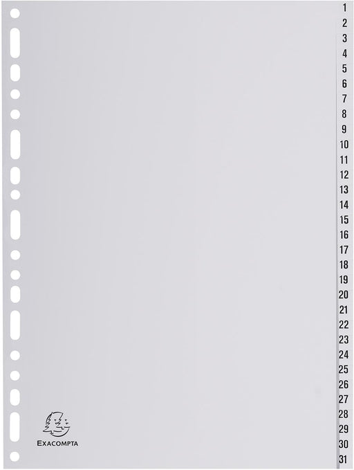 Exacompta tabbladen numeriek voor ft A4, uit PP, 31 tabs, grijs 20 stuks, OfficeTown