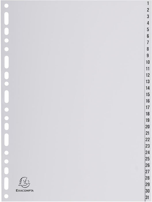 Exacompta tabbladen numeriek voor ft A4, uit PP, 31 tabs, grijs 20 stuks, OfficeTown