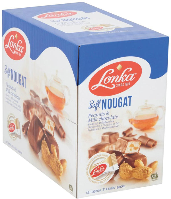 Lonka Nougat, per stuk verpakt, 12g, doos van 214 stuks, pinda melkchocolade