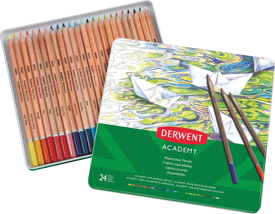 Derwent aquarelpotlood Academy: 24 stuks in geassorteerde kleuren met mengbare kleuren