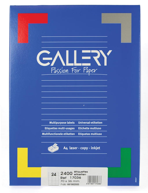 Gallery witte etiketten Ft 70 x 36 mm (b x h), rechte hoeken, doos van 2.400 etiketten 5 stuks, OfficeTown
