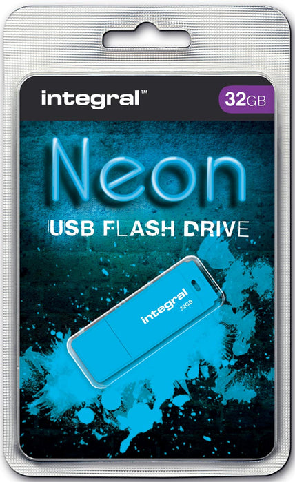 Integrale Neon USB 2.0-stick, 32 GB, blauw met fluorescerend licht