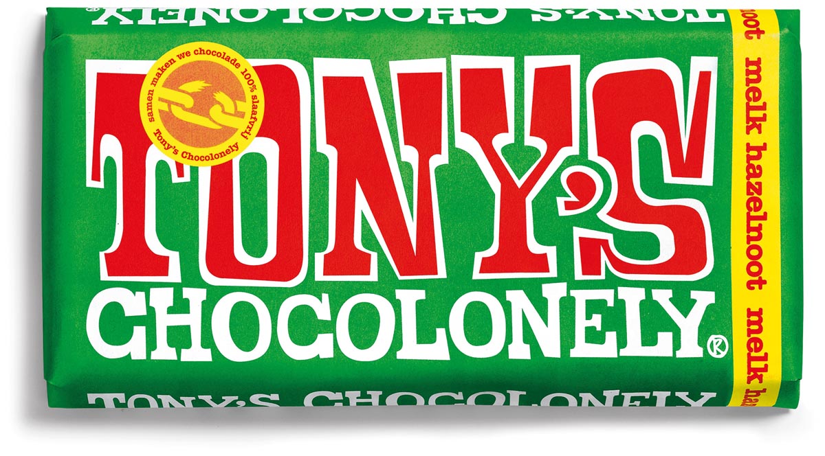 Tony's Chocolonely chocoladereep, 180g, hazelnoot met fairtrade chocolade