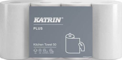 Katrin Plus keukenpapier, 2-laags, 50 vel per rol, pak van 4 rollen 8 stuks, OfficeTown