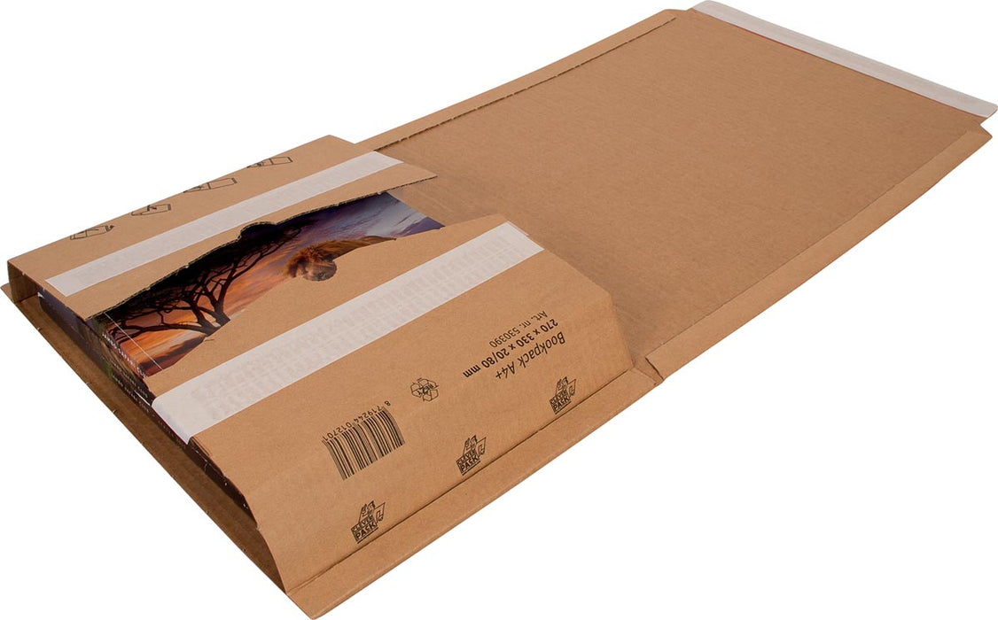 Cleverpack golfkartonnen verpakking met wikkel, afmetingen 270 x 330 x 20 / 80 mm, verpakking van 10 stuks