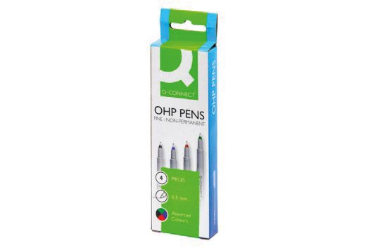 Q-CONNECT OHP marker, niet-permanent, fijn, set van 4 in verschillende kleuren