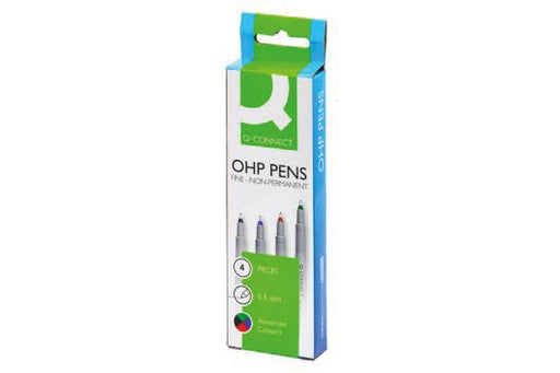 Q-CONNECT OHP marker, non permanent, fijn, set van 4 stuks in geassorteerde kleuren 4 stuks, OfficeTown