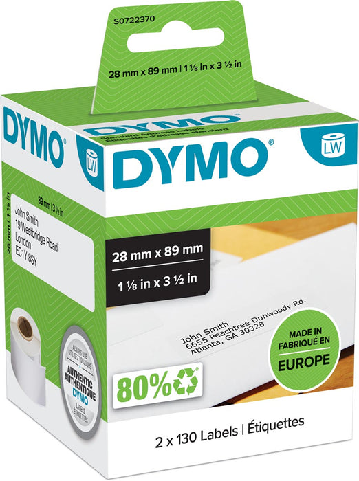 Dymo etiketten LabelWriter ft 89 x 28 mm, wit, 260 etiketten 6 stuks, OfficeTown