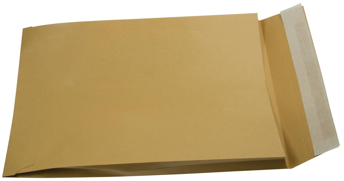 Enveloppen met balg, stripsluiting, bruin kraftpapier, doos van 250 stuks