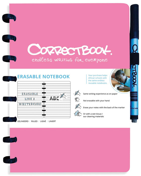 Correctbook A5 Original: Uitwisbaar Notitieboek en Marker Set - Roze Bloesem