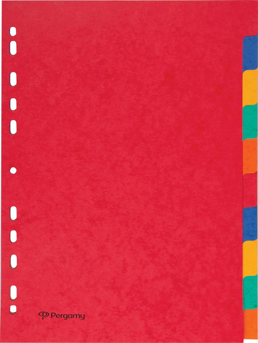 Pergamy tabbladen ft A4, 11-gaatsperforatie, stevig karton, geassorteerde kleuren, 10 tabs 25 stuks, OfficeTown