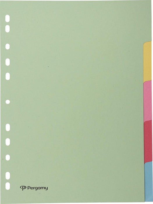 Tabbladen van Pergamy in A4-formaat, met 11-gaatsperforatie, karton, verschillende pastelkleuren, 5 tabs