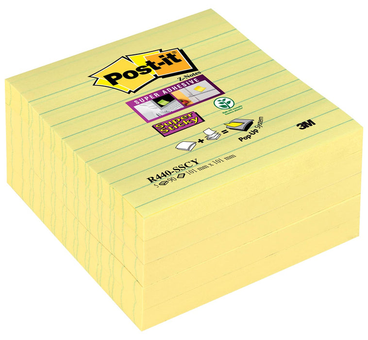 Post-it Super Sticky Z-notes Navulling, 90 vel, ft 101 x 101 mm, gelijnd 5 stuks