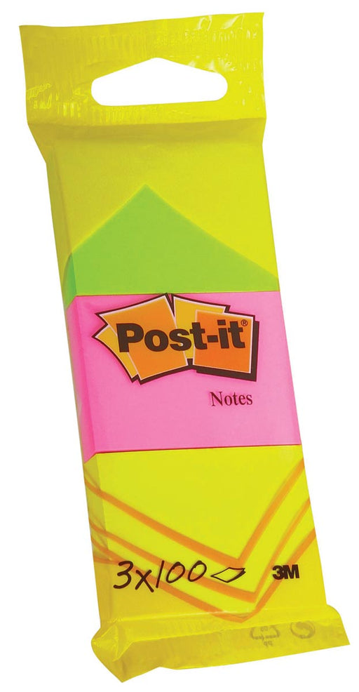 Post-it Notes, 100 vel, ft 38 x 51 mm, blister van 3 blokken in neongeel, guava roze en neongroen 12 stuks, OfficeTown
