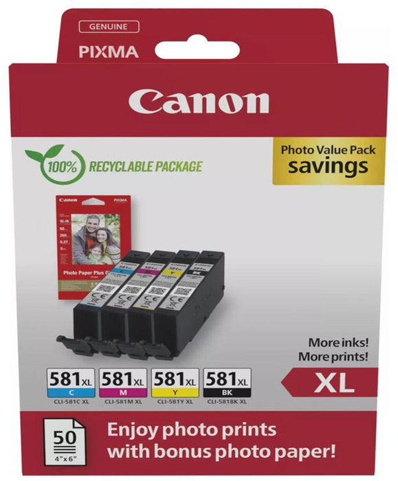 Canon photo value pack CLI - 581 XL, 170 - 520 foto's, OEM 2052C006, 4 kleuren - OfficeTown