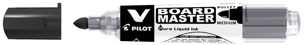 Witteboardmarker Pilot V-Board Master M, medium 2,3 mm, zwart 10 stuks met Ronde punt Op basis van vloeibare inkt Zichtbaar inktniveau Bevat geen xyleen Navulbaar Gerecycleerd materiaal: 91 %