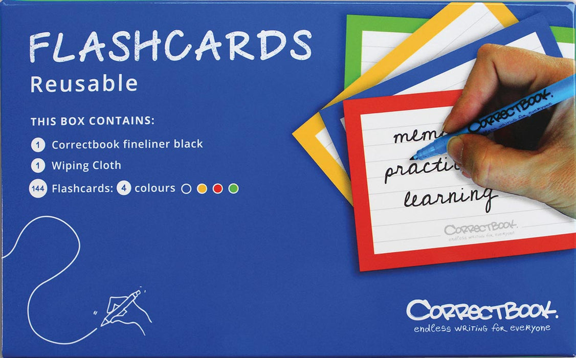 Correctbook Flashcards (systeemkaarten), uitwisbaar / herbruikbaar, gelijnd, pak van 144 stuks