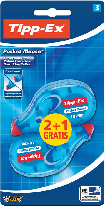 Tipp-Ex correctieroller Pocket Mouse, blister met 2 + 1 gratis