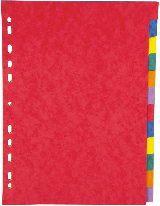 Tabbladen van Pergamy in A4-formaat, 11-gaatsperforatie, stevig karton, geassorteerde kleuren, 12 tabbladen