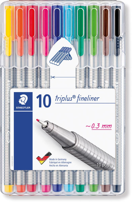 Staedtler fineliner Triplus geassorteerde kleuren, opstelbare box met 10 stuks