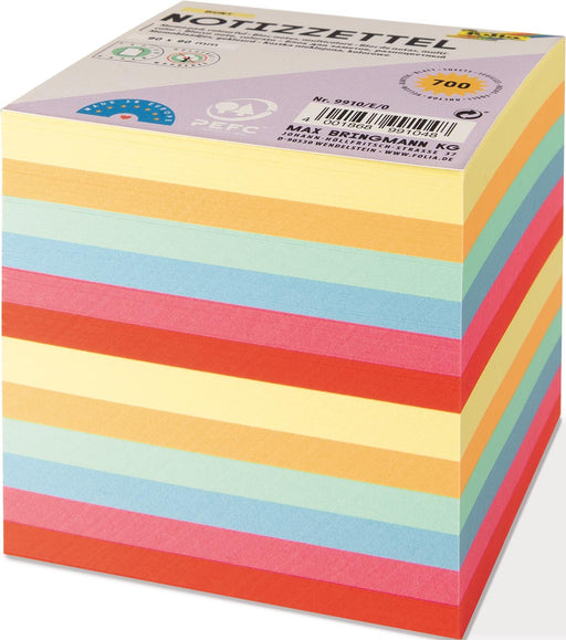 Folia Notes, ft 90 x 90 mm, vulling voor memokubus, geassorteerde kleuren 12 stuks, OfficeTown