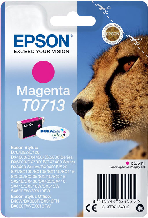 Epson inktcartridge T0713, 250 pagina's, OEM C13T07134012, magenta 10 stuks, OfficeTown