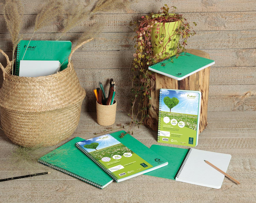 Clairefontaine FOREVER spiraalschrift, gerecycled, A5, 90g, 120 pagina's, gelinieerd, groen 5 stuks - OfficeTown