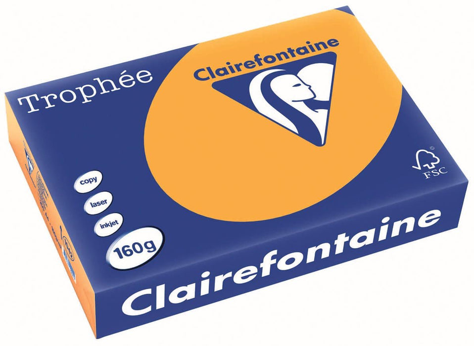 Clairefontaine Trophée Pastel, gekleurd papier, A4, 160 g, 250 vel, oranje - OfficeTown