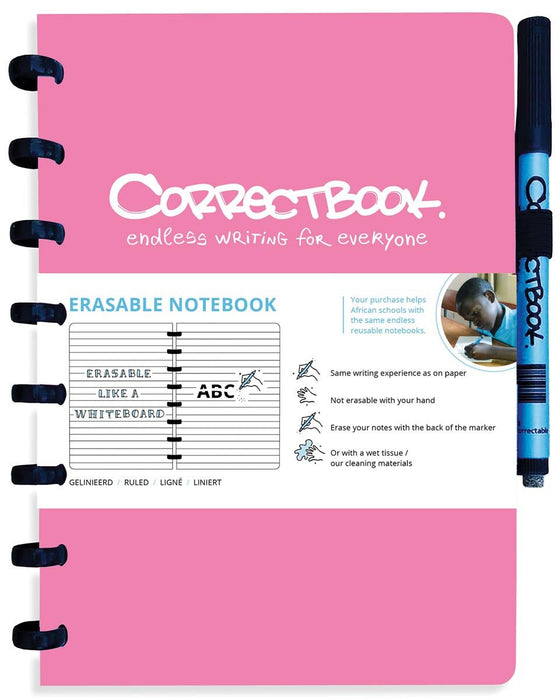 Correctbook A5 Original: Uitwisbaar Notitieboek en Marker Set - Roze Bloesem - OfficeTown